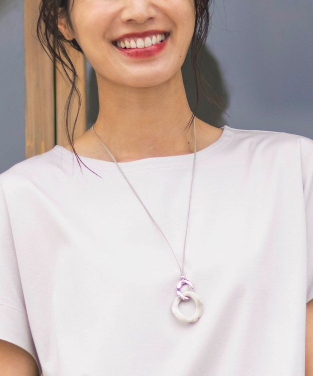 J.PRESS LADIES メタルコンビマーブル ネックレス ライトグレー系
