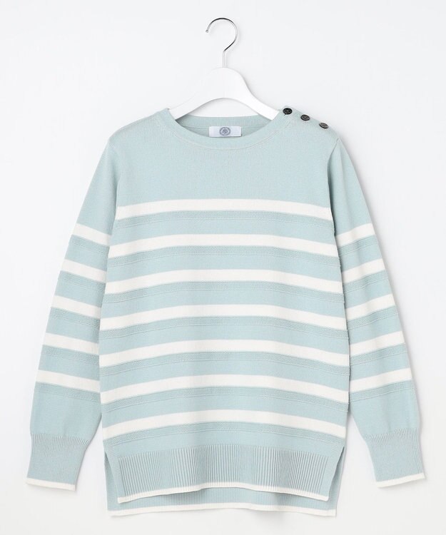 J.PRESS LADIES S Cotton Polyester カラーボーダー ニット スモーキーミント×オフ系