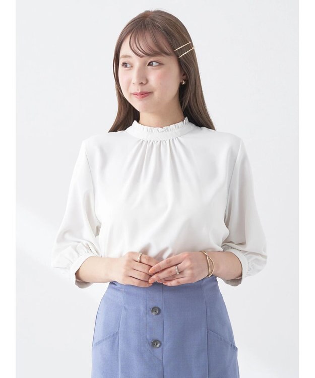 earth music&ecology ２ｗａｙフリル７分袖ブラウス Off White