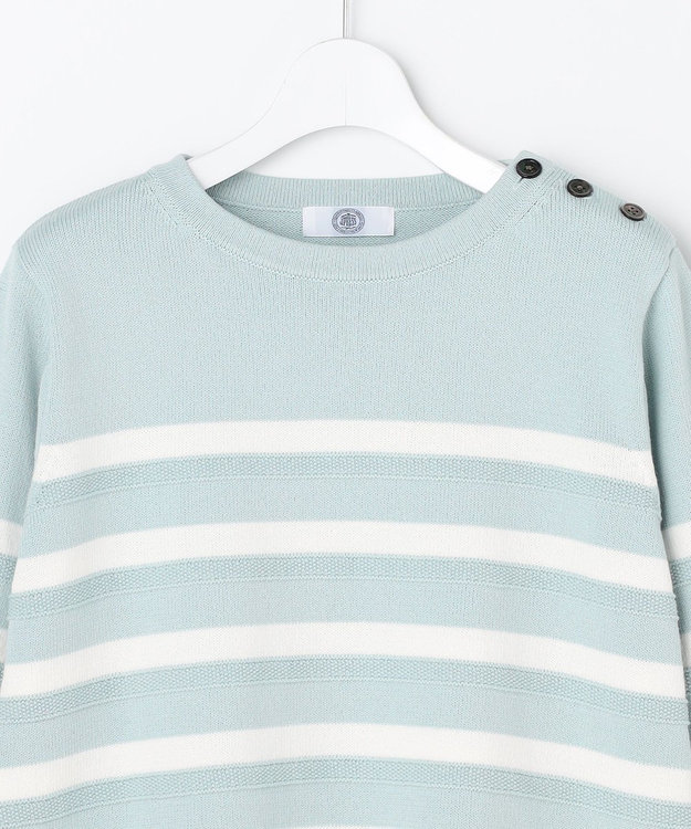 J.PRESS LADIES S Cotton Polyester カラーボーダー ニット スモーキーミント×オフ系