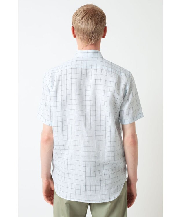 DAKS リネンチェック 半袖シャツ フォーエバーブルー