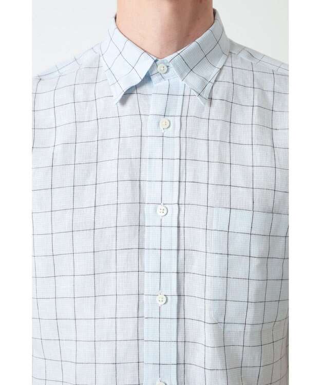 DAKS リネンチェック 半袖シャツ フォーエバーブルー