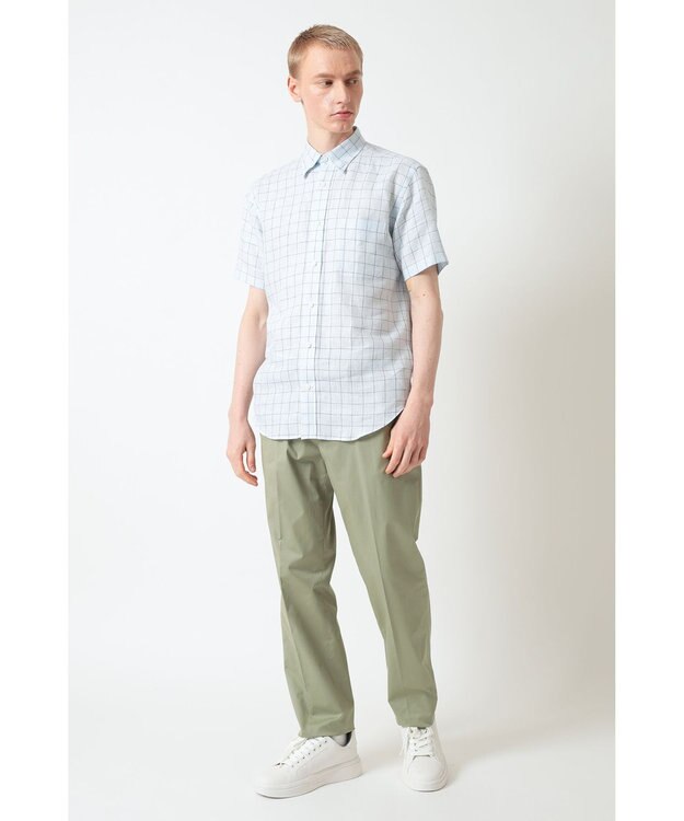 DAKS リネンチェック 半袖シャツ フォーエバーブルー