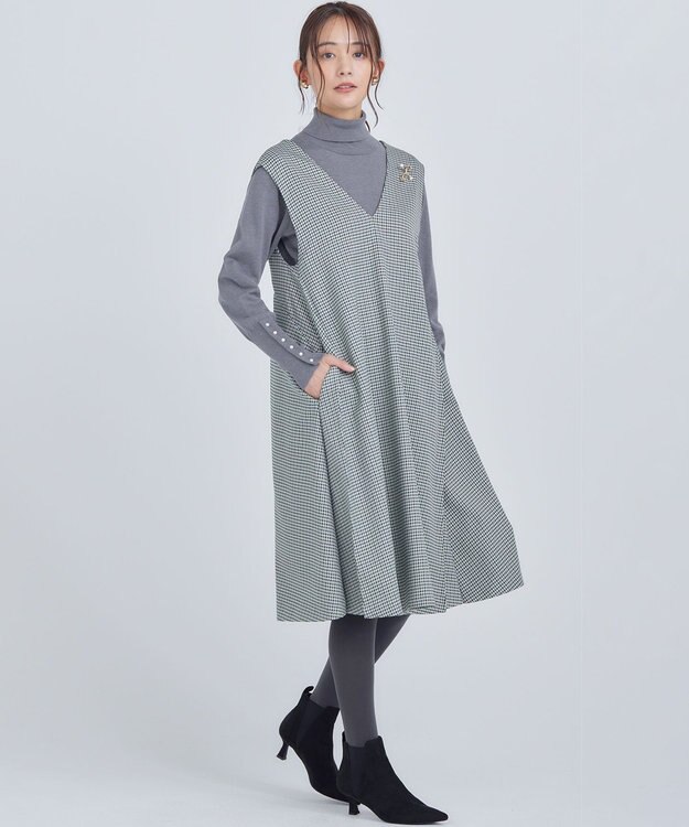 組曲 チドリツイル ジャンパーワンピース グリーン系3