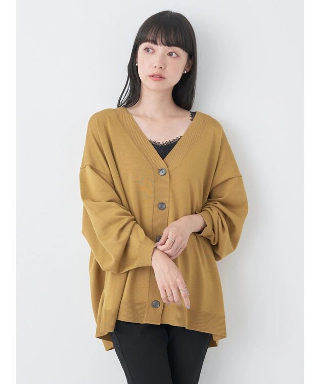 earth music&ecology サイドスリットルーズＶネックカーディガン Mustard