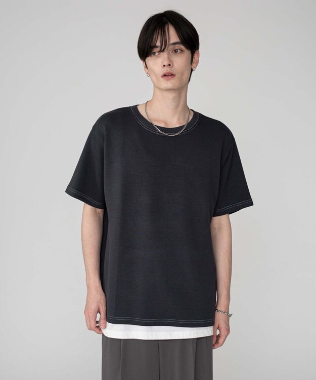 WEGO 【ユニセックス着用ITEM/MLサイズ展開】カラーステッチT（SS） ブラック中濃色