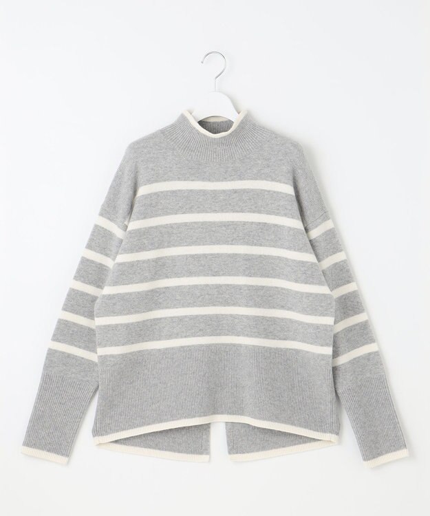 自由区 L 【WEB限定カラーあり・洗える】ウールカシミヤブレンドハイネック ニット [WEB限定]グレー×オフボーダー
