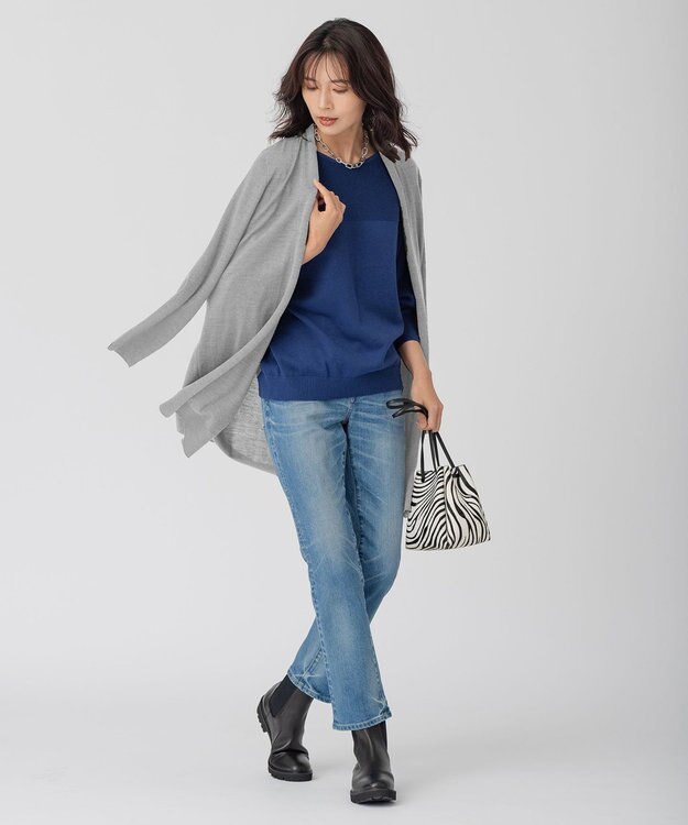 23区 サステナブルウール ショールカラー カーディガン ライトグレー