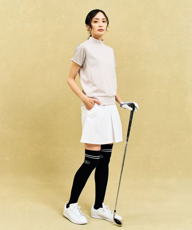 23区GOLF 【WOMEN】シアーラメ袖デザイン ライトダンボールモックネック ライトグレー系
