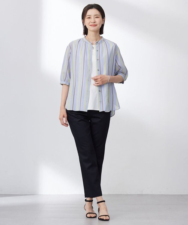 J.PRESS LADIES 【WEB限定・洗える】シャンブレーサテン テーパード パンツ 【WEB限定】ネイビー系