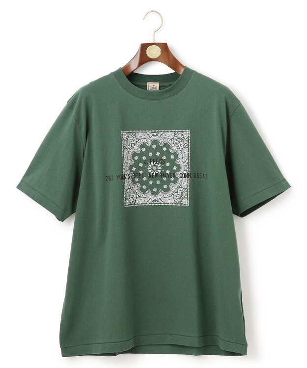 J.PRESS MEN 【KING SIZE】ペイズリーバンダナプリントTシャツ スモーキーグリーン系