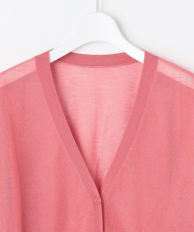 Feroux 【洗える】Vネックシアー カーデ ローズ系