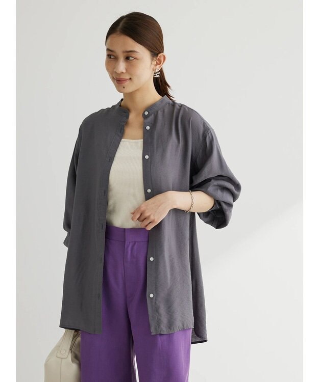 Green Parks バンドカラーシアーシャツ Charcoal Gray