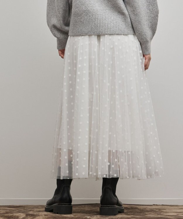 GRACE CONTINENTAL フロッキードットプリーツスカート ホワイト