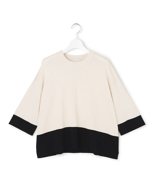 ICB 【先行予約】VIS/NYハイゲージ バイカラーニットT トープ×ブラック配色