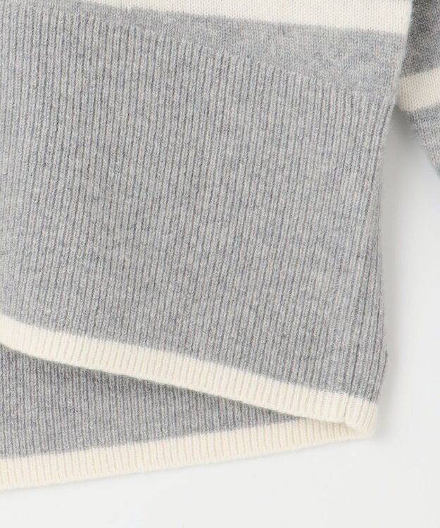 自由区 L 【WEB限定カラーあり・洗える】ウールカシミヤブレンドハイネック ニット [WEB限定]グレー×オフボーダー