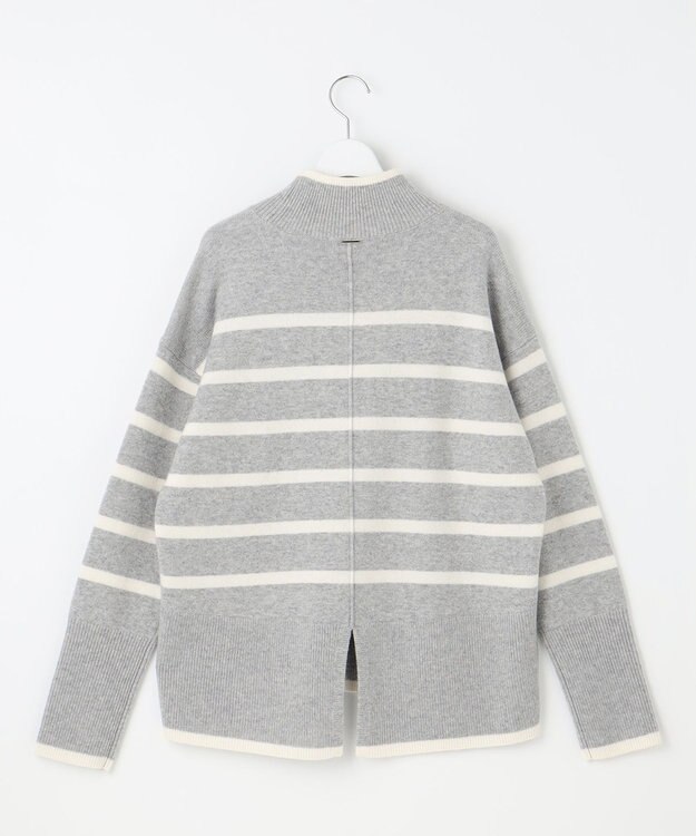 自由区 L 【WEB限定カラーあり・洗える】ウールカシミヤブレンドハイネック ニット [WEB限定]グレー×オフボーダー