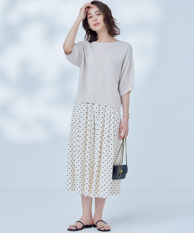 組曲 S 【WEB限定】コットンポリエステル5分袖リラクシー ニット グレージュ系