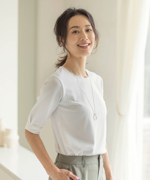 J.PRESS LADIES L ワイドリブジャージー タックスリーブ カットソー ホワイト系