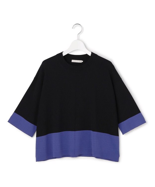 ICB 【先行予約】VIS/NYハイゲージ バイカラーニットT ブラック×ロイヤルブルー配色