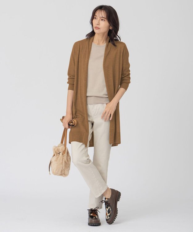 23区 サステナブルウール ショールカラー カーディガン アンバー