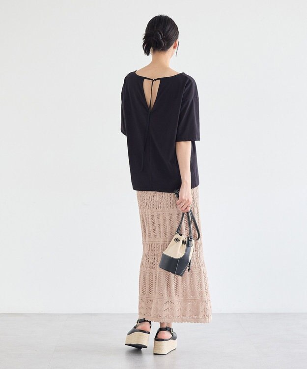 earth music&ecology 【セットアップ対応】透かし編みニットＩラインスカート Beige