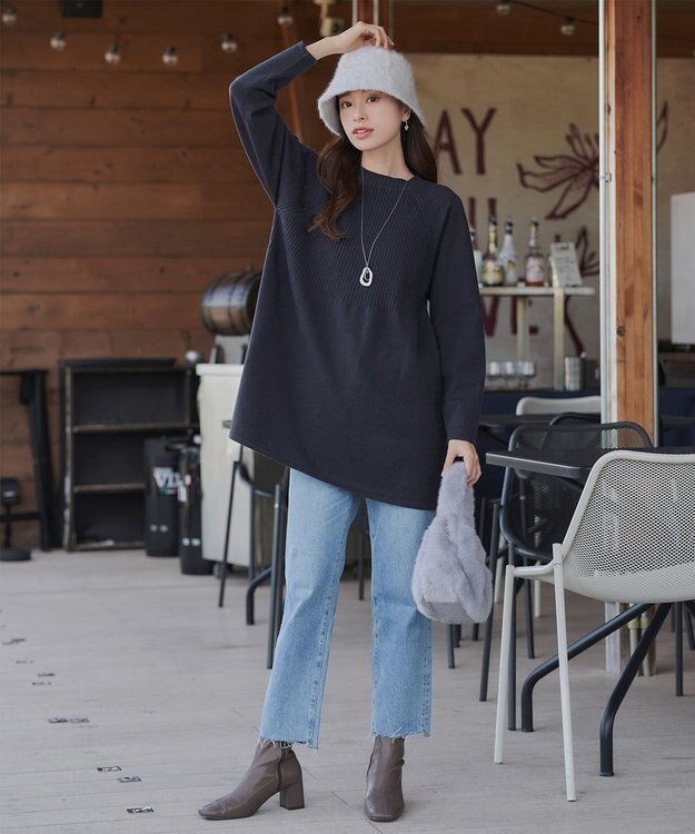 Tiaclasse 【新色追加・洗える】ミドルリブニットチュニック チャコールグレー