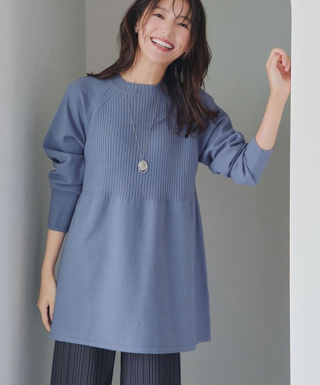 Tiaclasse 【新色追加・洗える】ミドルリブニットチュニック ブルー