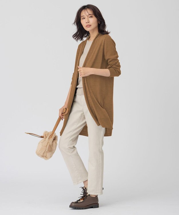 23区 サステナブルウール ショールカラー カーディガン アンバー