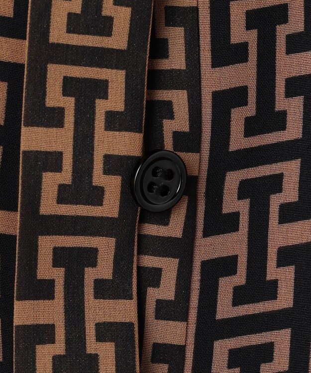 ICB 【30th ANNIVERSARY】 モノグラムプリントシフォン バンドカラーブラウス キャメル×ブラック系