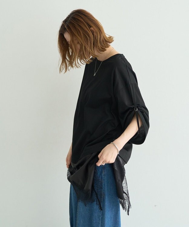 YECCA VECCA ドロストスリーブヘムレースTee Black