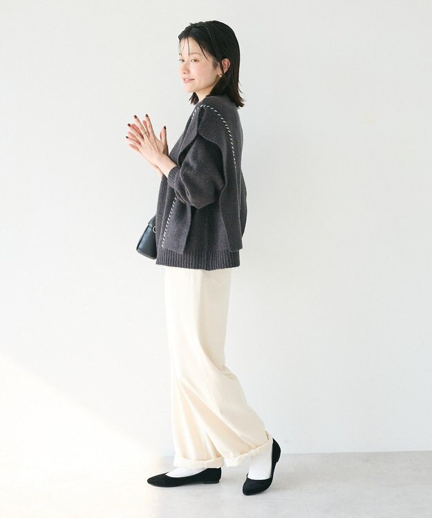 CRAFT STANDARD BOUTIQUE 洗える/ハンドステッチデザインニットプルオーバー Navy