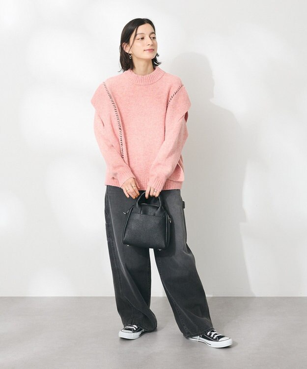 CRAFT STANDARD BOUTIQUE 洗える/ハンドステッチデザインニットプルオーバー Pink