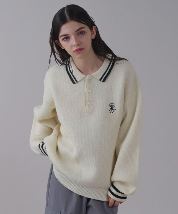 WEGO 【ユニセックス着用ITEM】ワンポイント刺繍ニットポロ ホワイト