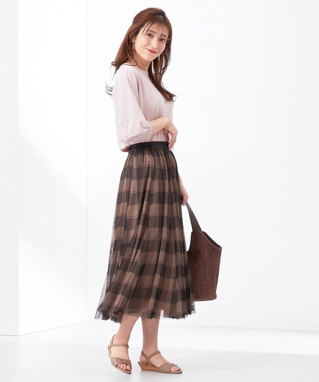 ANY SIS 【美人百花7月号掲載】2WAYチェックチュールリバーシブル スカート モカ系