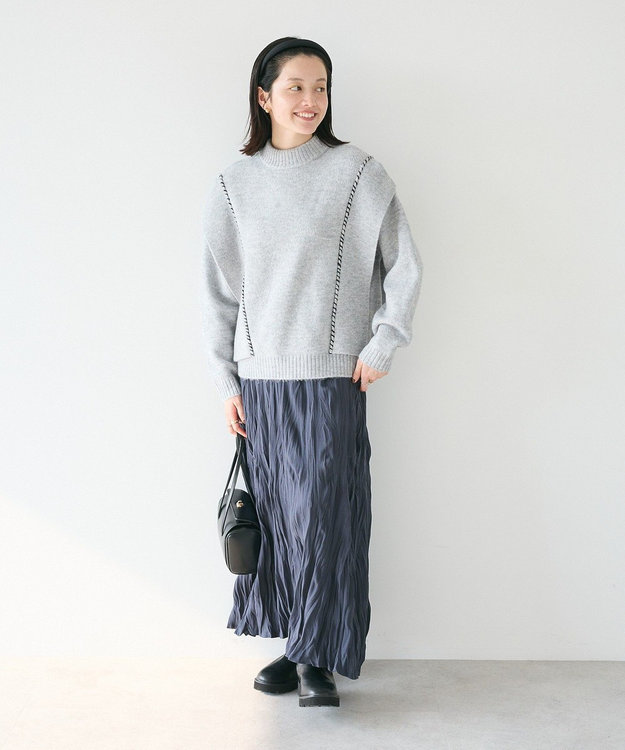 CRAFT STANDARD BOUTIQUE 洗える/ハンドステッチデザインニットプルオーバー Gray Mixture
