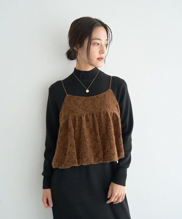 YECCA VECCA 【2点SET】バルーンキャミ付きニットワンピース Camel