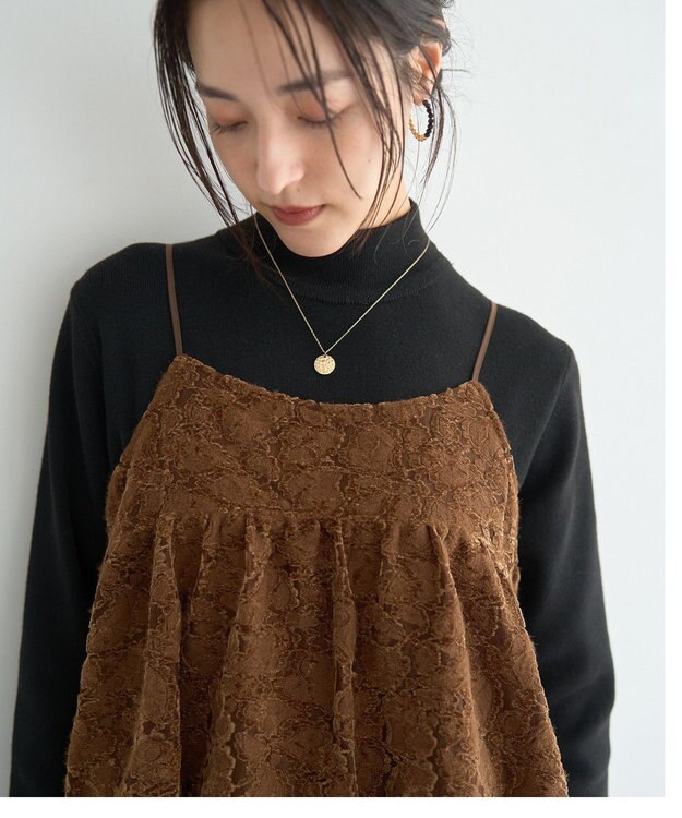 YECCA VECCA 【2点SET】バルーンキャミ付きニットワンピース Camel