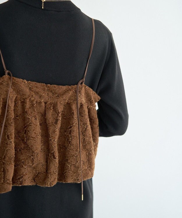 YECCA VECCA 【2点SET】バルーンキャミ付きニットワンピース Camel