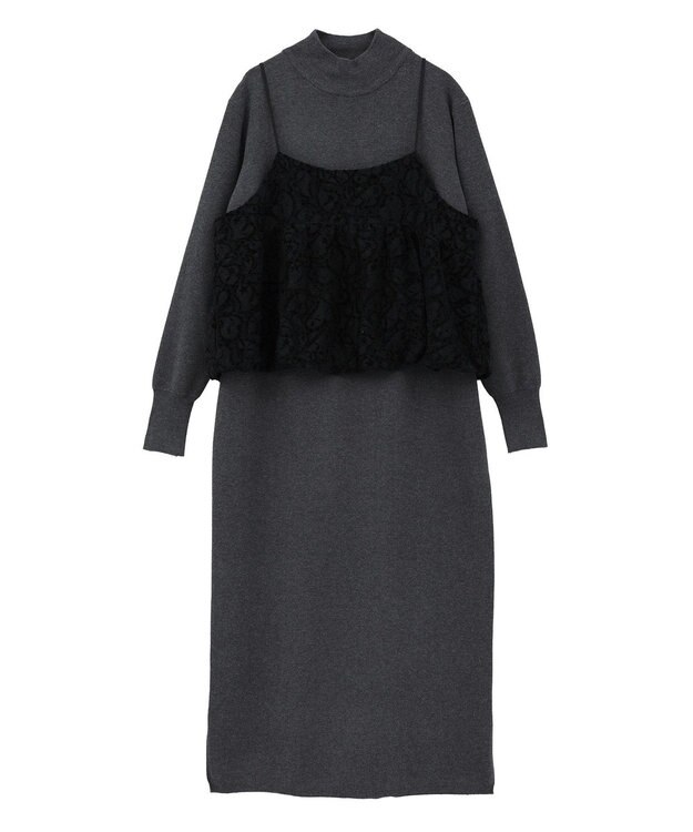 YECCA VECCA 【2点SET】バルーンキャミ付きニットワンピース Gray
