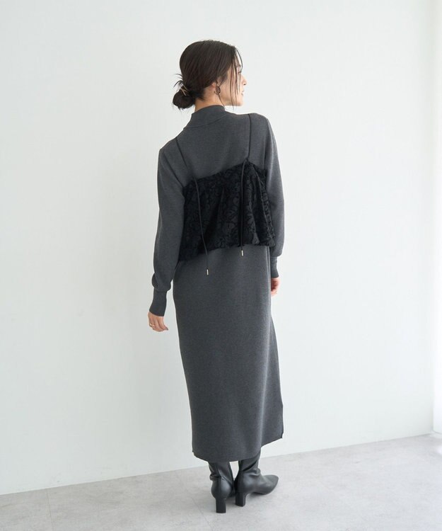 YECCA VECCA 【2点SET】バルーンキャミ付きニットワンピース Gray
