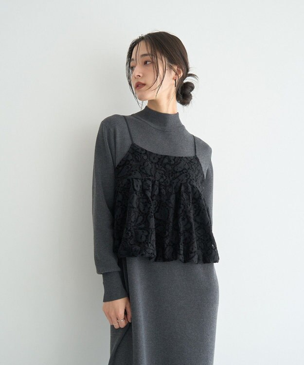 YECCA VECCA 【2点SET】バルーンキャミ付きニットワンピース Gray