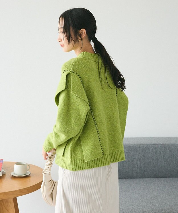 CRAFT STANDARD BOUTIQUE 洗える/ハンドステッチデザインニットプルオーバー Green