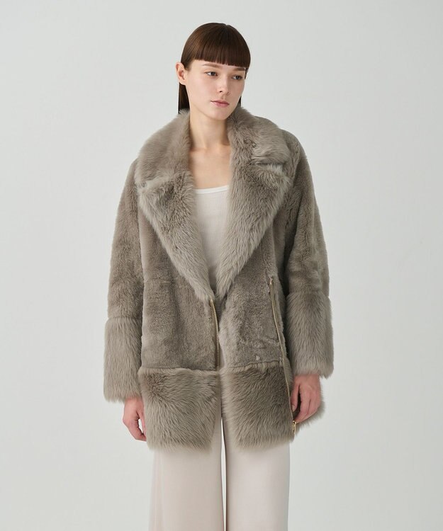 GRACE CONTINENTAL ムートンライダースコート グレー