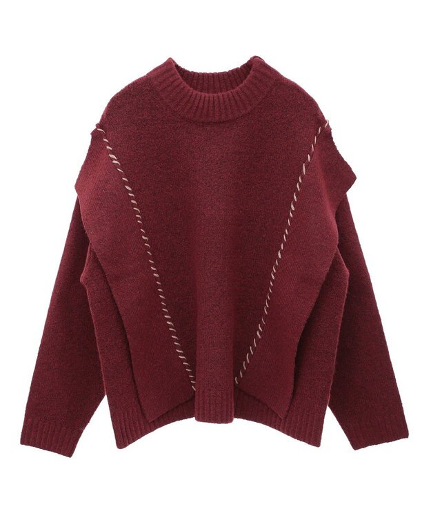 CRAFT STANDARD BOUTIQUE 洗える/ハンドステッチデザインニットプルオーバー Bordeaux