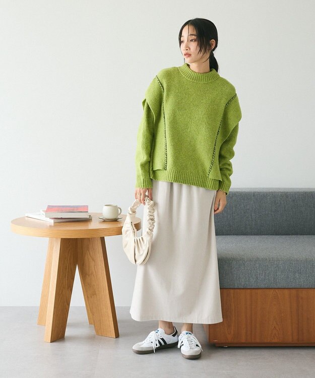 CRAFT STANDARD BOUTIQUE 洗える/ハンドステッチデザインニットプルオーバー Green
