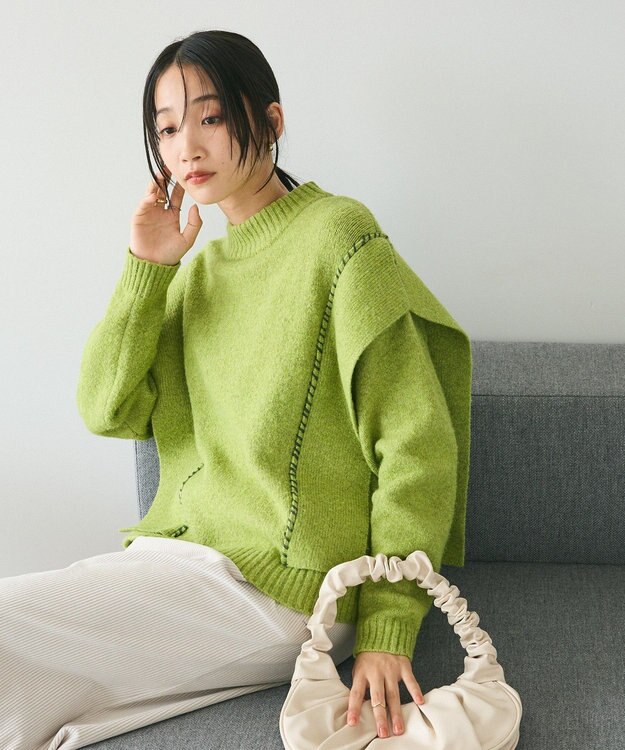 CRAFT STANDARD BOUTIQUE 洗える/ハンドステッチデザインニットプルオーバー Green