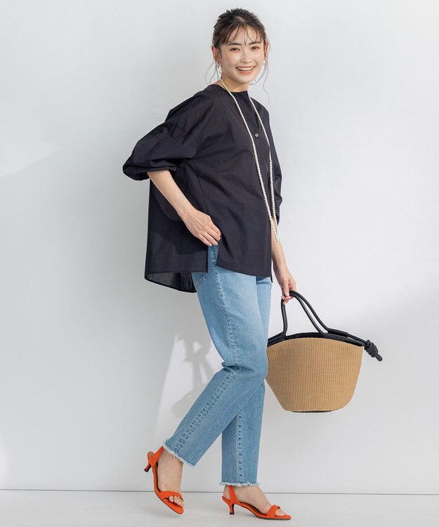 組曲 【洗える】ナチュラルローンスキッパー ブラウス ブラック系