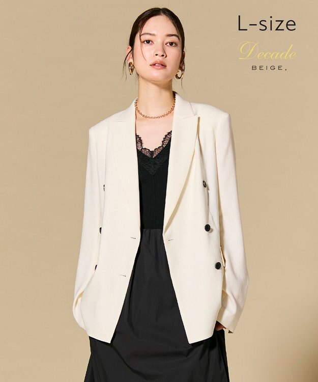 BEIGE， 【L-size】CAROLE / リネンライク ダブルジャケット Ecru