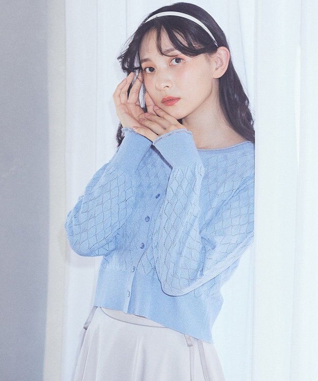 earth music&ecology シアースカラップ透かし編みカーディガン Grayish Blue